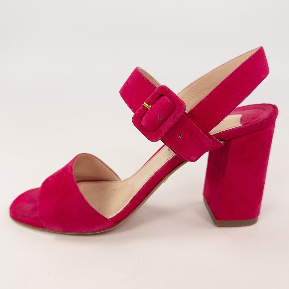 Prada Fuchsia Suede Block Heel Ankle Strap Sandals Size 39 - Picture 4 of 8